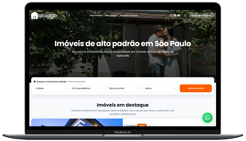 Demonstração do site e sistema Aluggo para imobiliárias